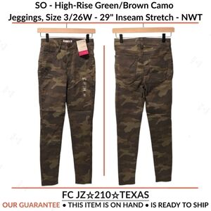 SO - High-Rise Green/Brown Camo Jeggings, Size 3/26W - 29" Inseam Stretch - NWT